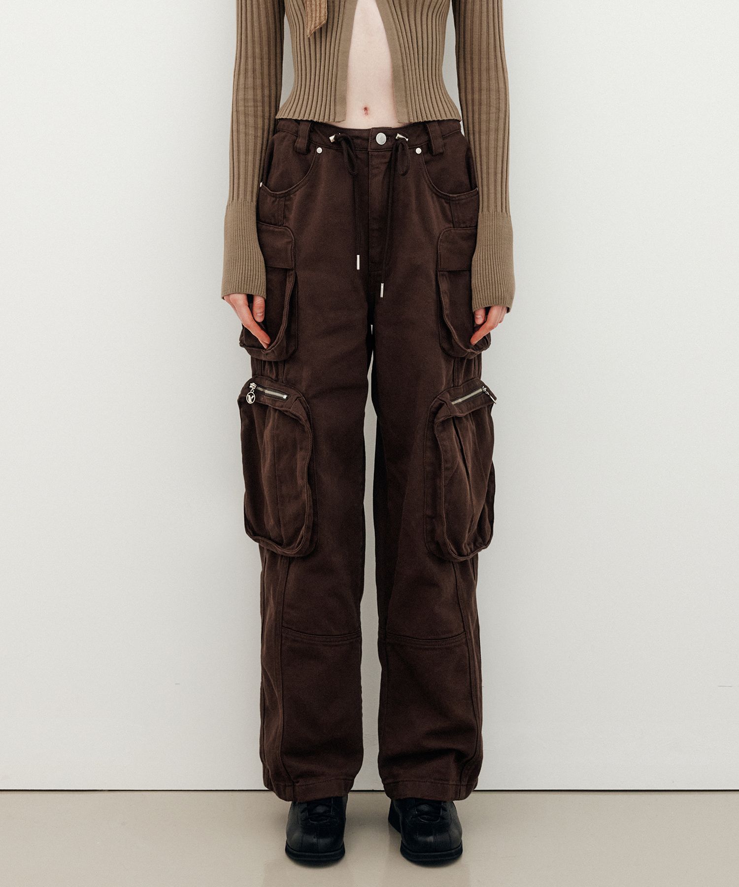 ★送料・関税込★YUSE★COTTON TWILL CARGO STRING WIDE PANTS★ MUSINSA | YUSE COTTON TWILL CARGO STRING WIDE PANTS - BROWN