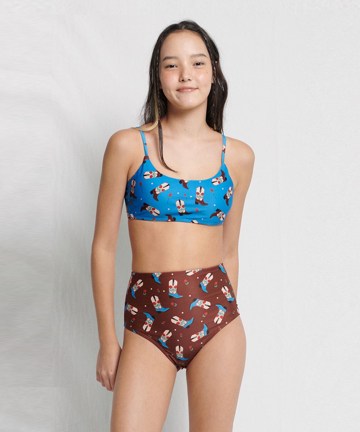 딜라잇풀(DELIGHTPOOL) Rosy Western boots BIKINI Top - Brave Blue