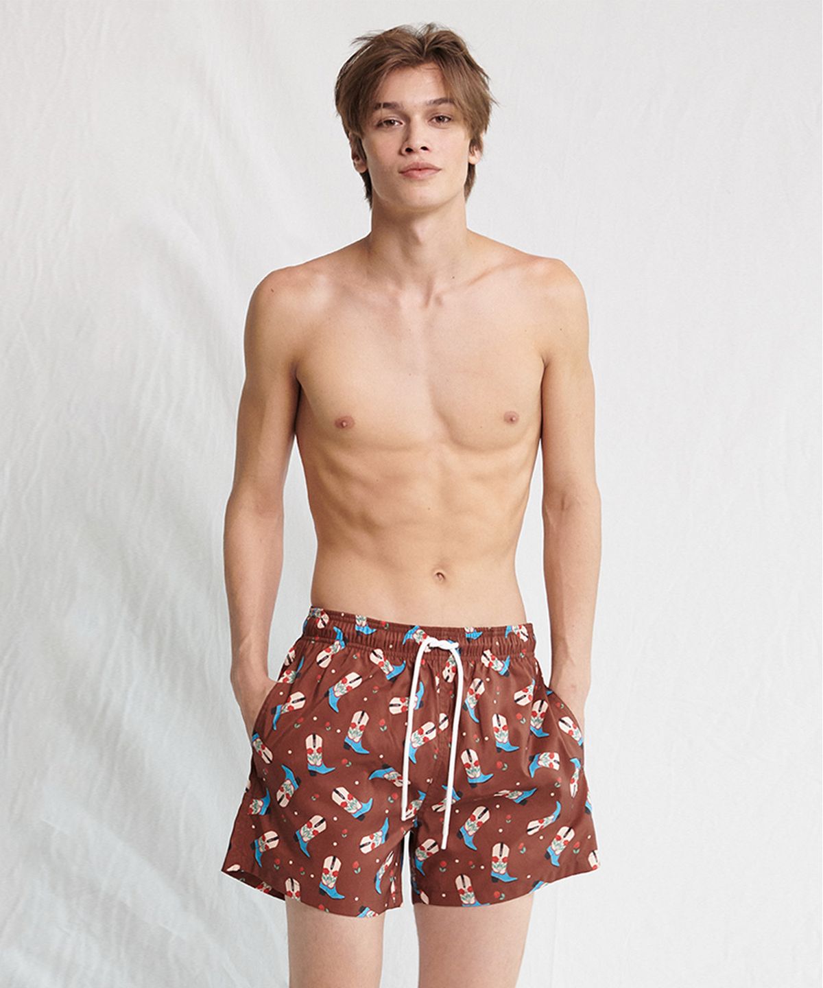 딜라잇풀(DELIGHTPOOL) Rosy Western boots Swim Trunks - Mahogany brown