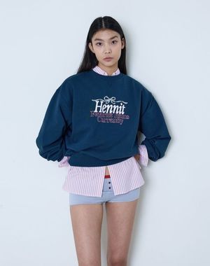 리본 그래픽 스웨트셔츠(네이비)