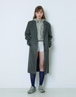 빈티지 비건 레더 롱 코트(챠콜)