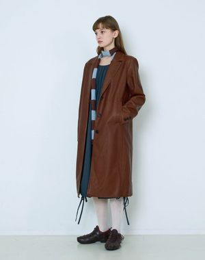 빈티지 비건 레더 롱 코트(브라운)
