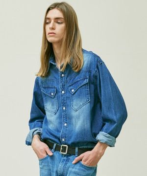 워시드 데님 웨스턴 셔츠 블루