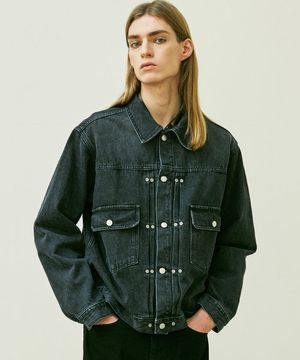 리벳 2ND TYPE 워시드 데님 트러커 자켓 블랙