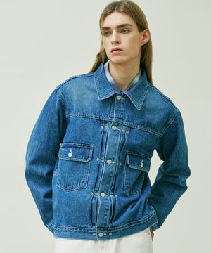 리벳 2ND TYPE 워시드 데님 트러커 자켓 블루