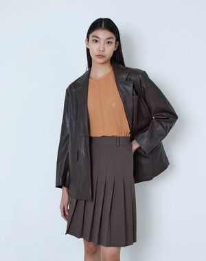 오버 핏 비건 레더 블레이저(브라운)