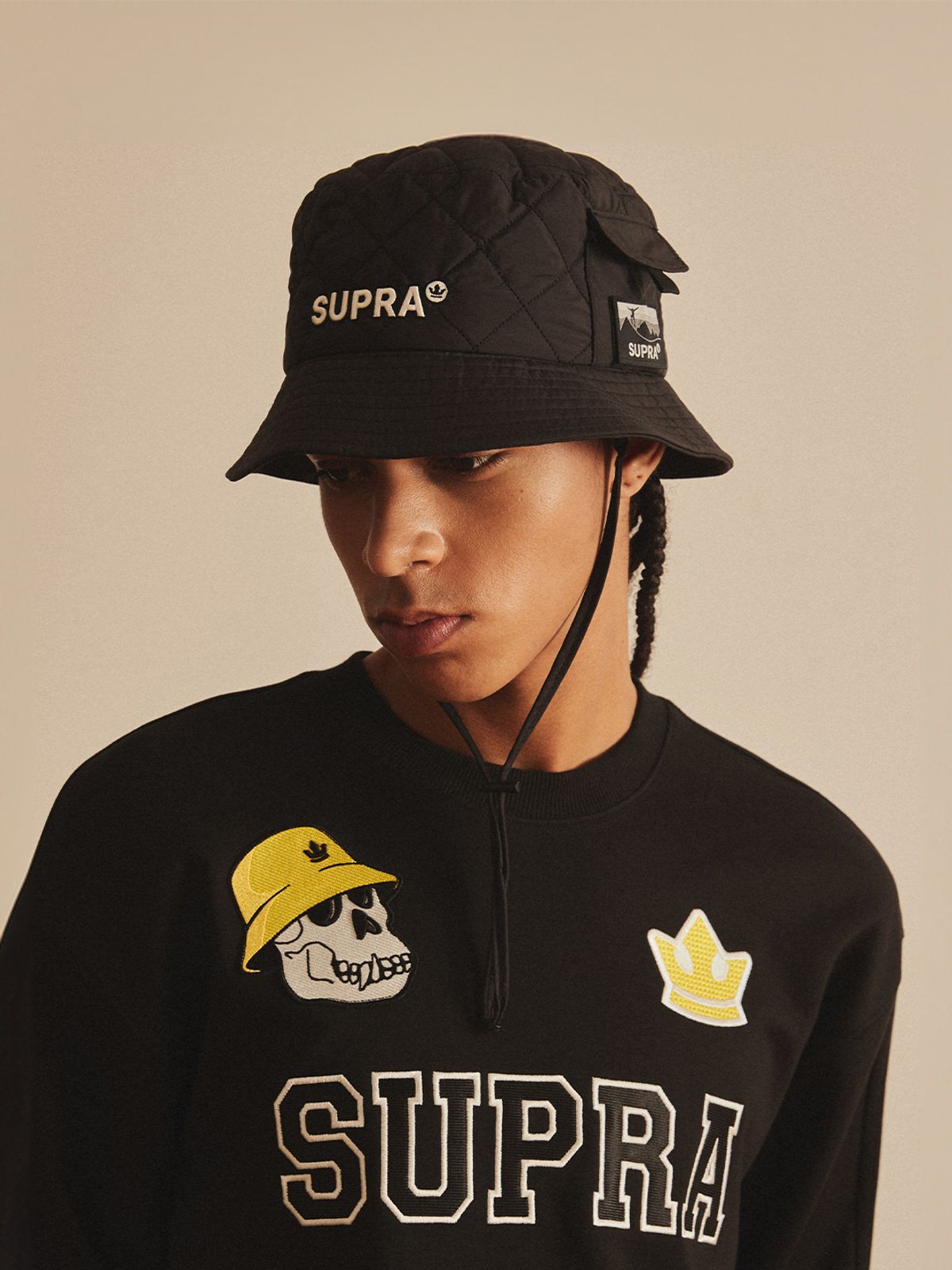 수프라(SUPRA) 아웃도어 퀼팅 포켓 포인트 버킷햇(BLACK)