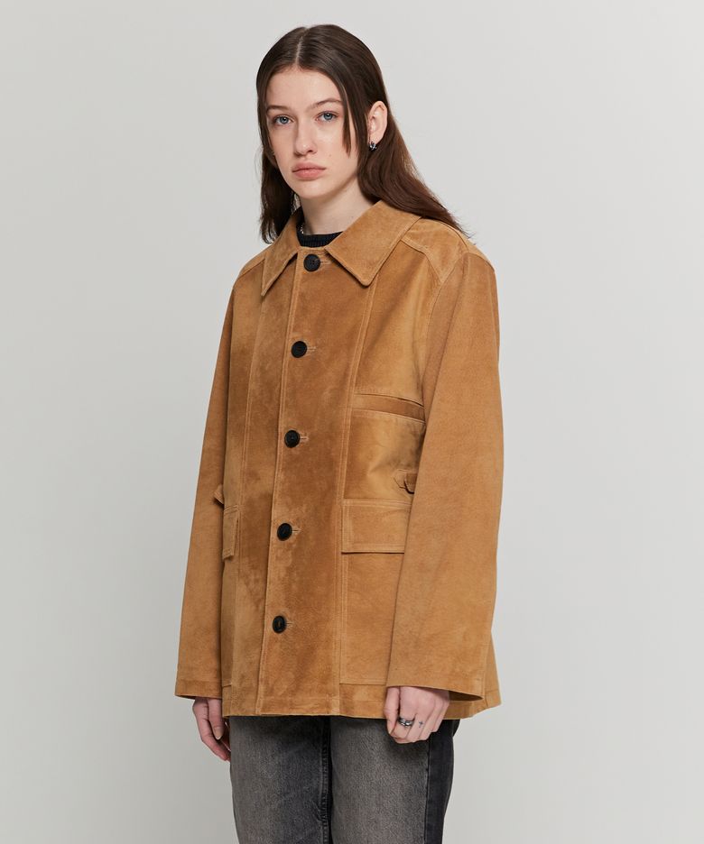 Single Suede French Coat - Camel