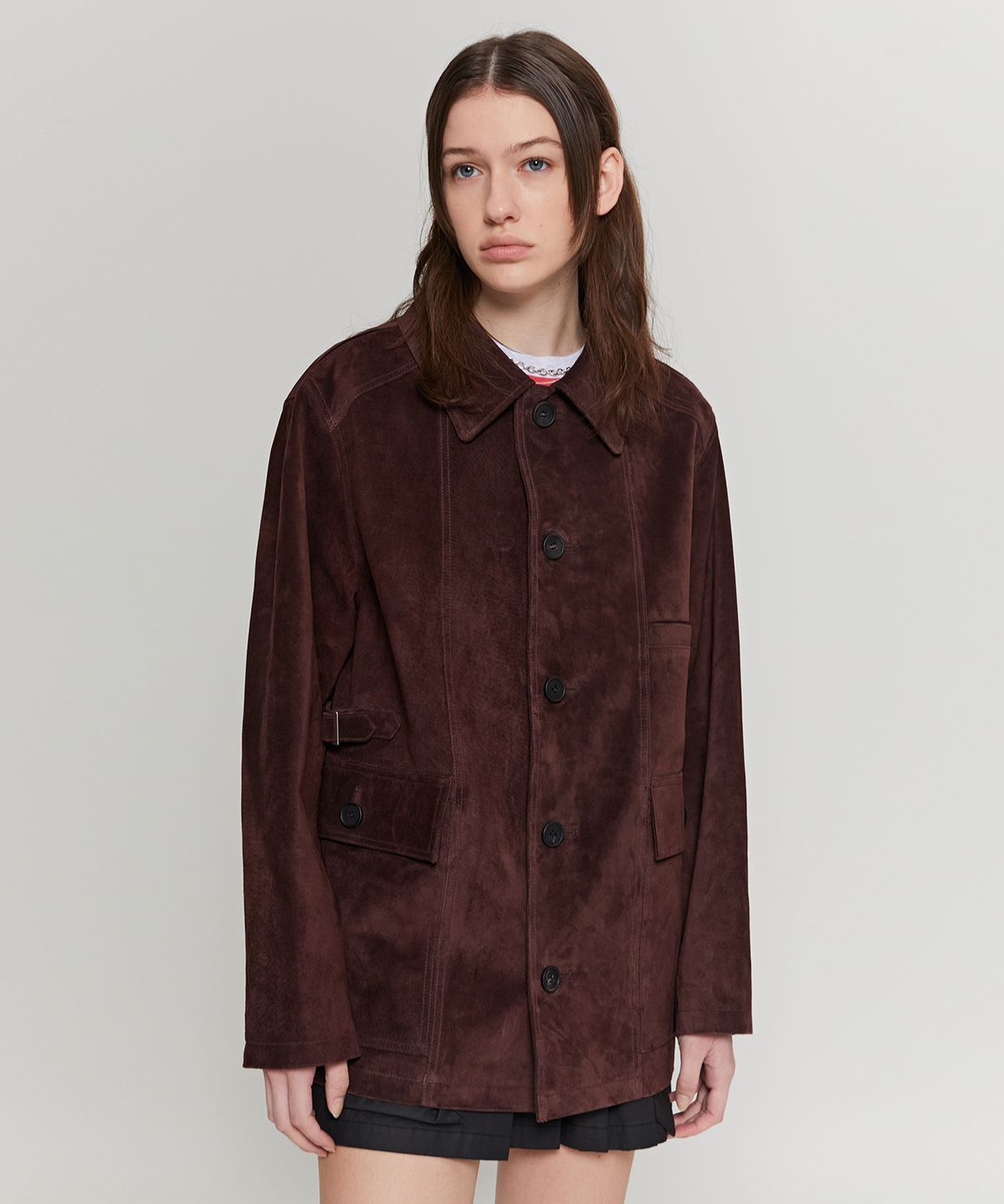 앤드로스(ANDROS) Single Suede French Coat - Deep Brown