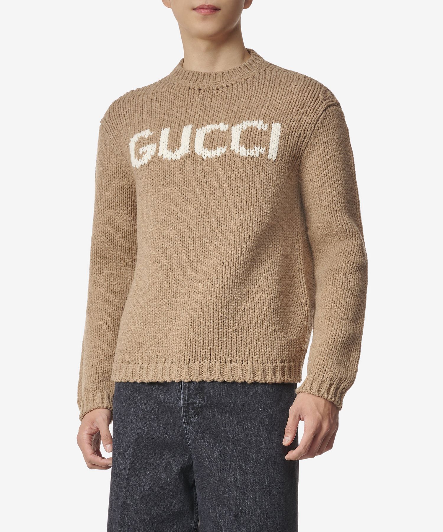 新品タグ付き GUCCI ニット キャメル100%ポンチョ M 牛革 Gucciグッチ
