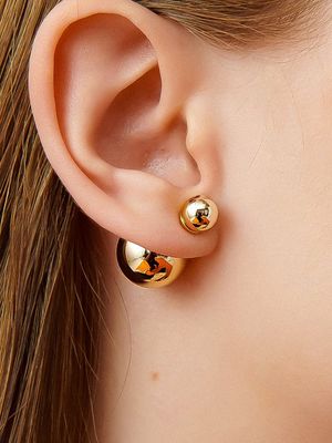 Golden Frontback Silver Earring Ie355
