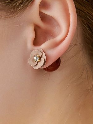 Beige Flower Frontback Earring Ie358