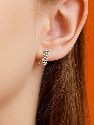 Line Dot Mini Hoop Silver Earring Ie51 [Silver]
