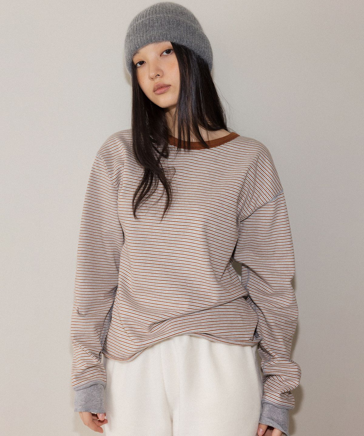 앤니즈(ANDNEEDS) Stripe loose long sleeve (brown)