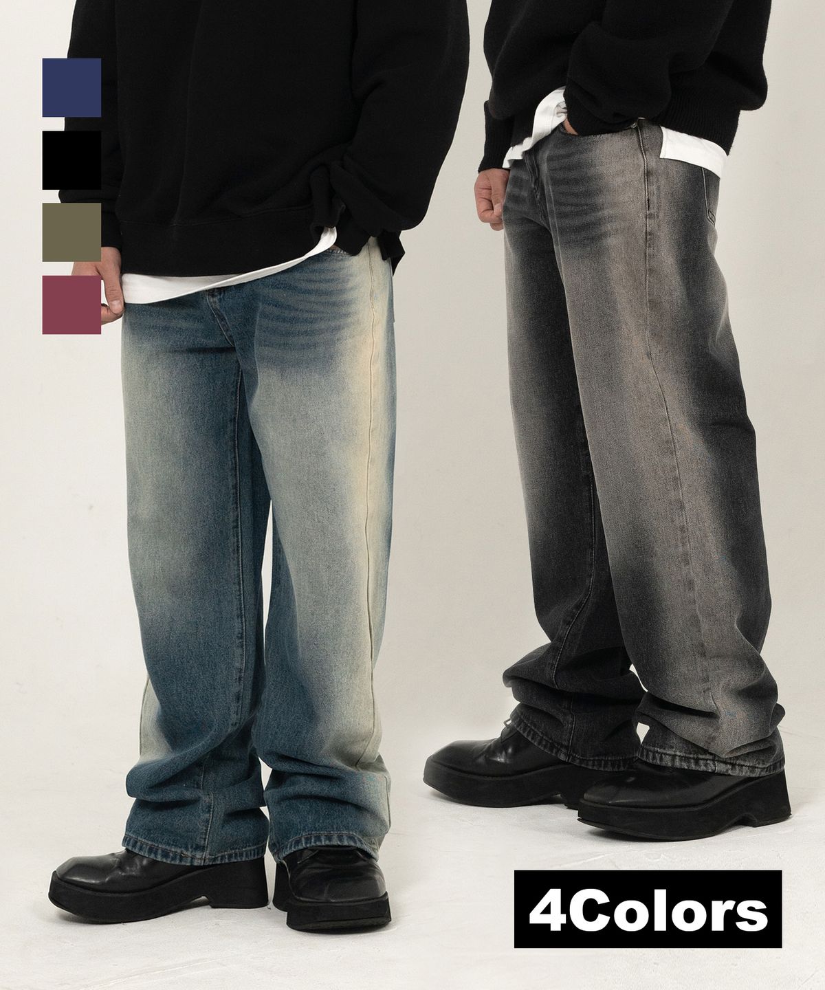 메이킷투(MAKEITTO) 사이드 워싱 컬러 데님 팬츠 (4 Colors)