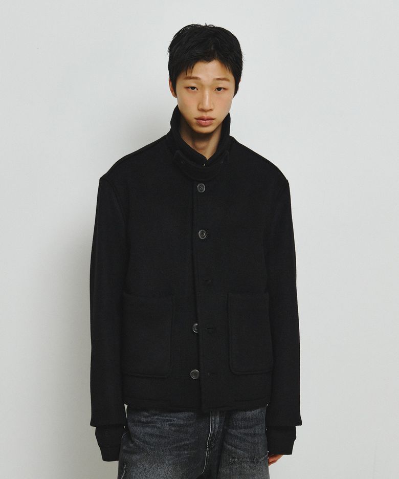 Fine wool short coat (black)
