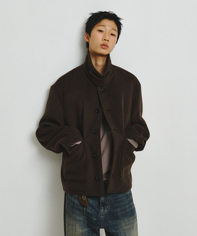 Fine wool short coat (brown)
