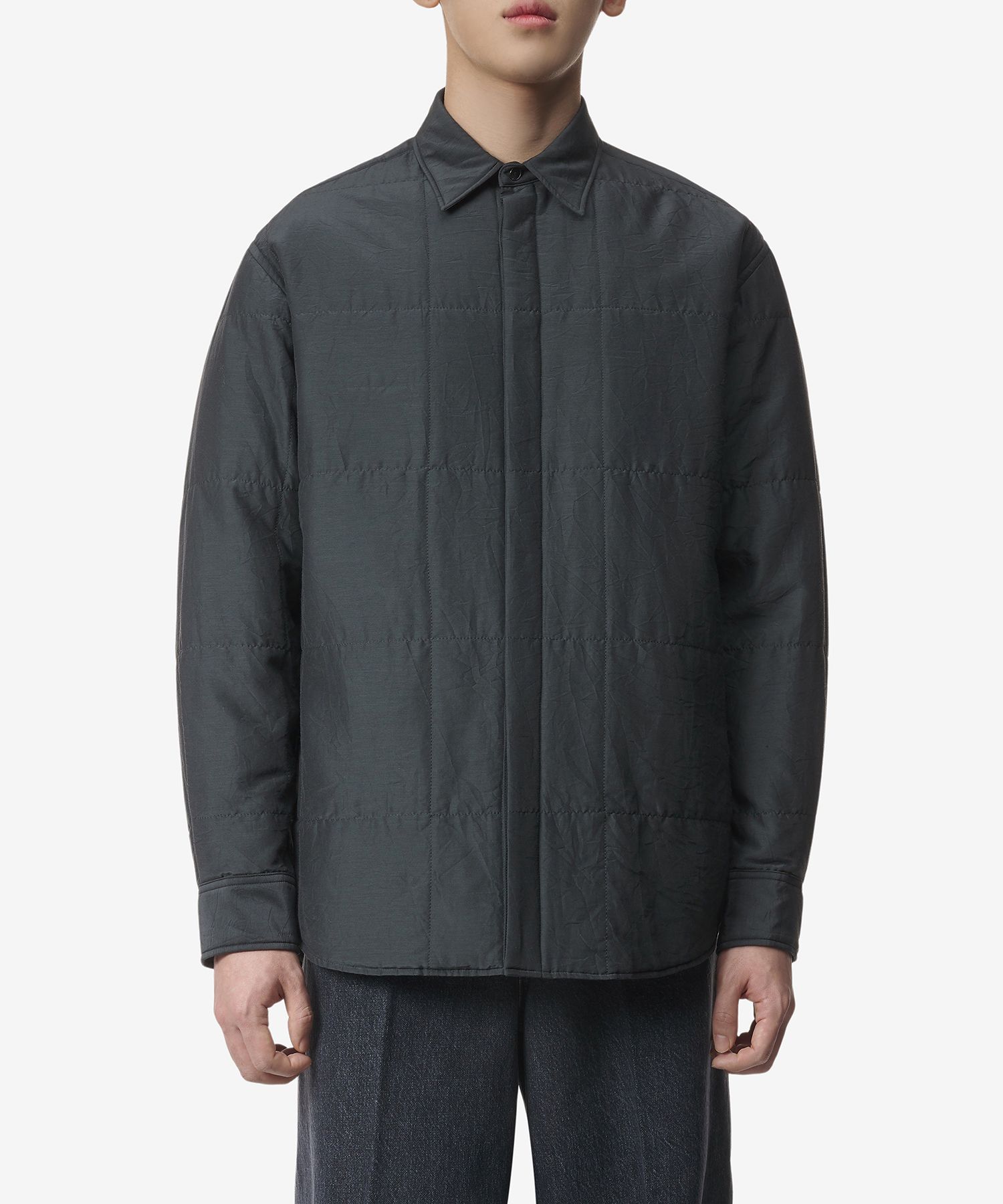 MUSINSA | AURALEE Quilted Light Silk Cotton Shirt - Ink Black