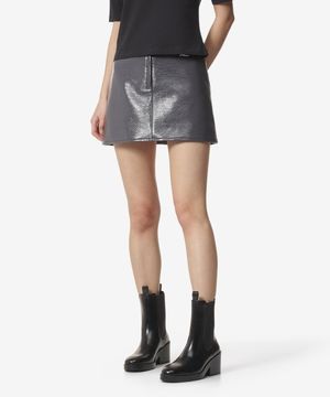 숏 비닐 리에디션 로고 스커트 - 스틸 그레이 / 223CJU001VY00149020