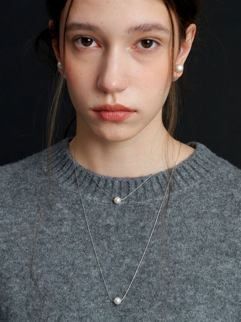[Silver] Essential Pearl / Chain Long Necklace 8mm (L233MNK060)