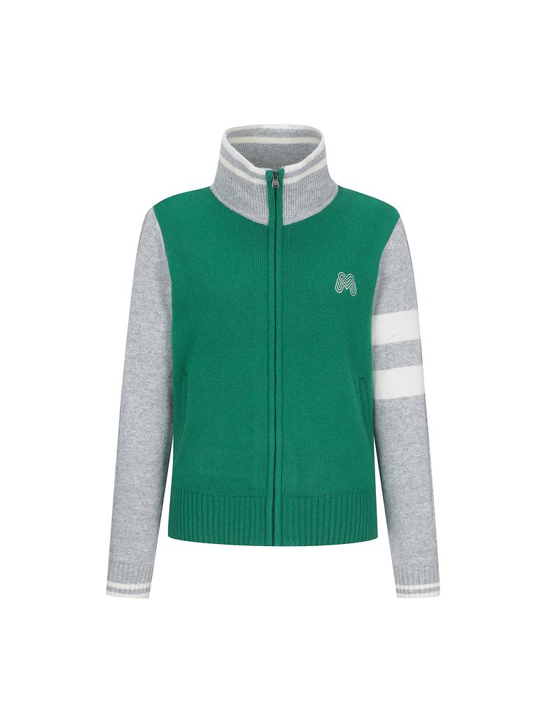 Lettering Zip-up Cardigan_Green