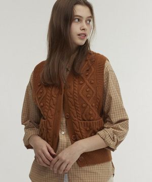 메리노울 아란 니트 베스트 [엠버]