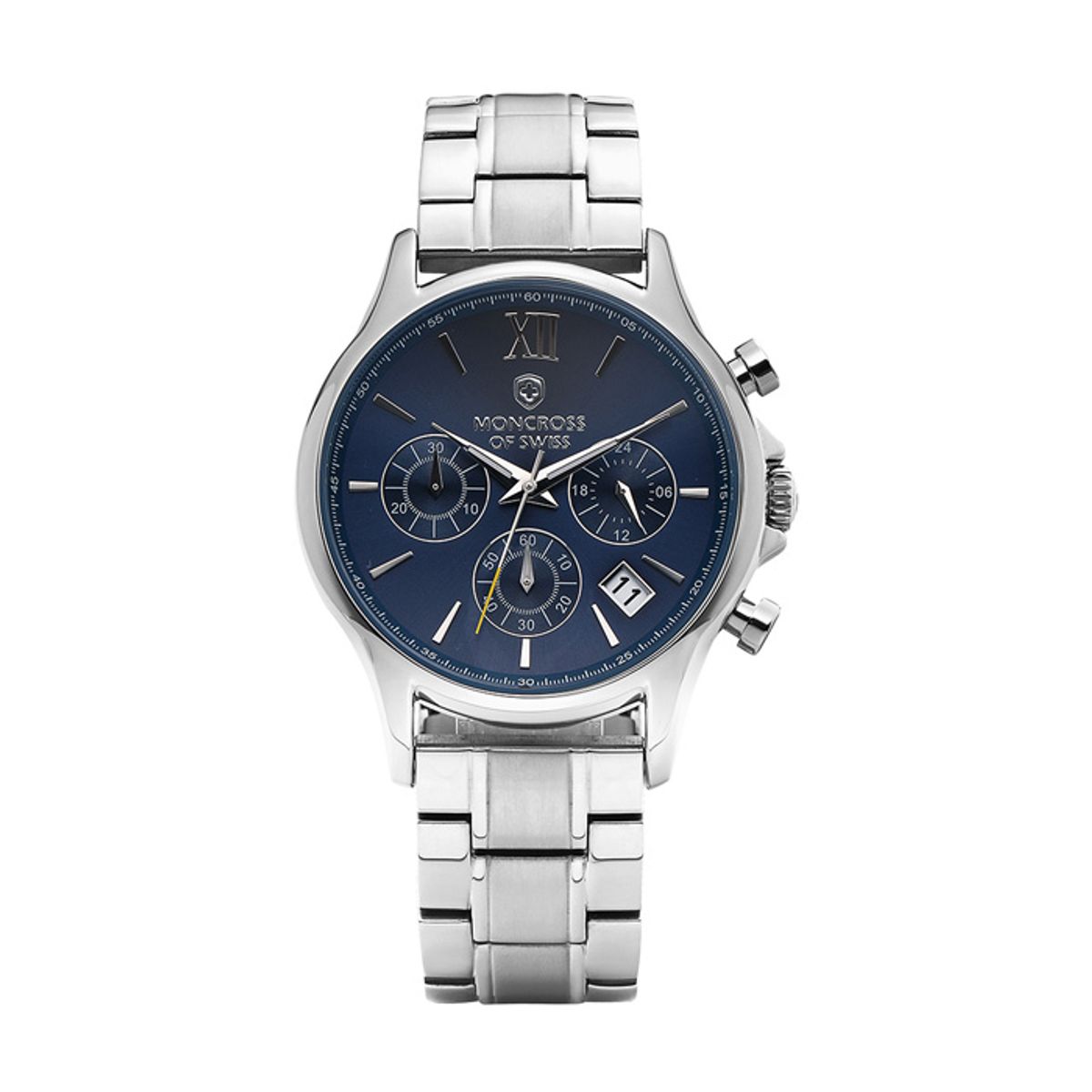 몽크로스(MONCROSS) 41mm 남성 크로노그래프 메탈 손목 시계 MS3870M-BL