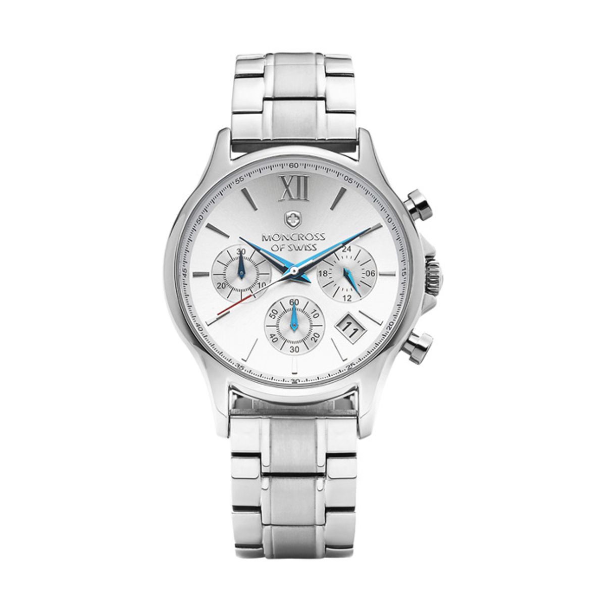 몽크로스(MONCROSS) 41mm 남성 크로노그래프 메탈 손목 시계 MS3870M-WT
