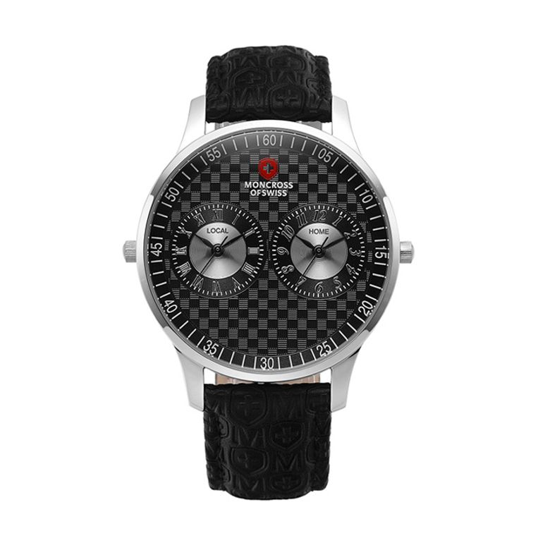 42mm 남성 듀얼타임 가죽 손목 시계 MS17110M-BK