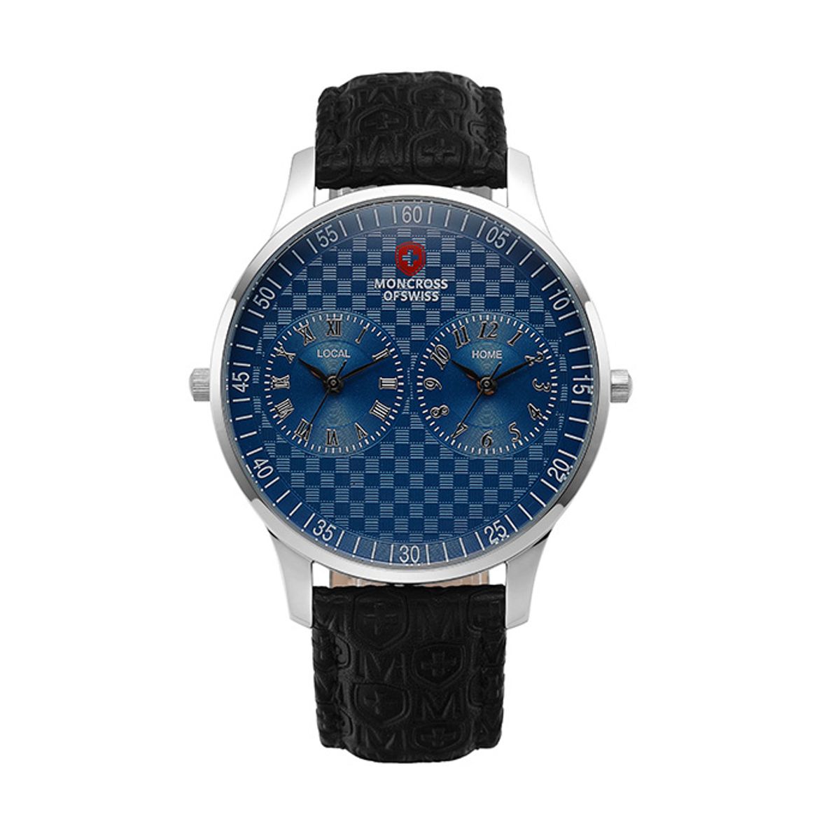 몽크로스(MONCROSS) 42mm 남성 듀얼타임 가죽 손목 시계 MS17110M-BL