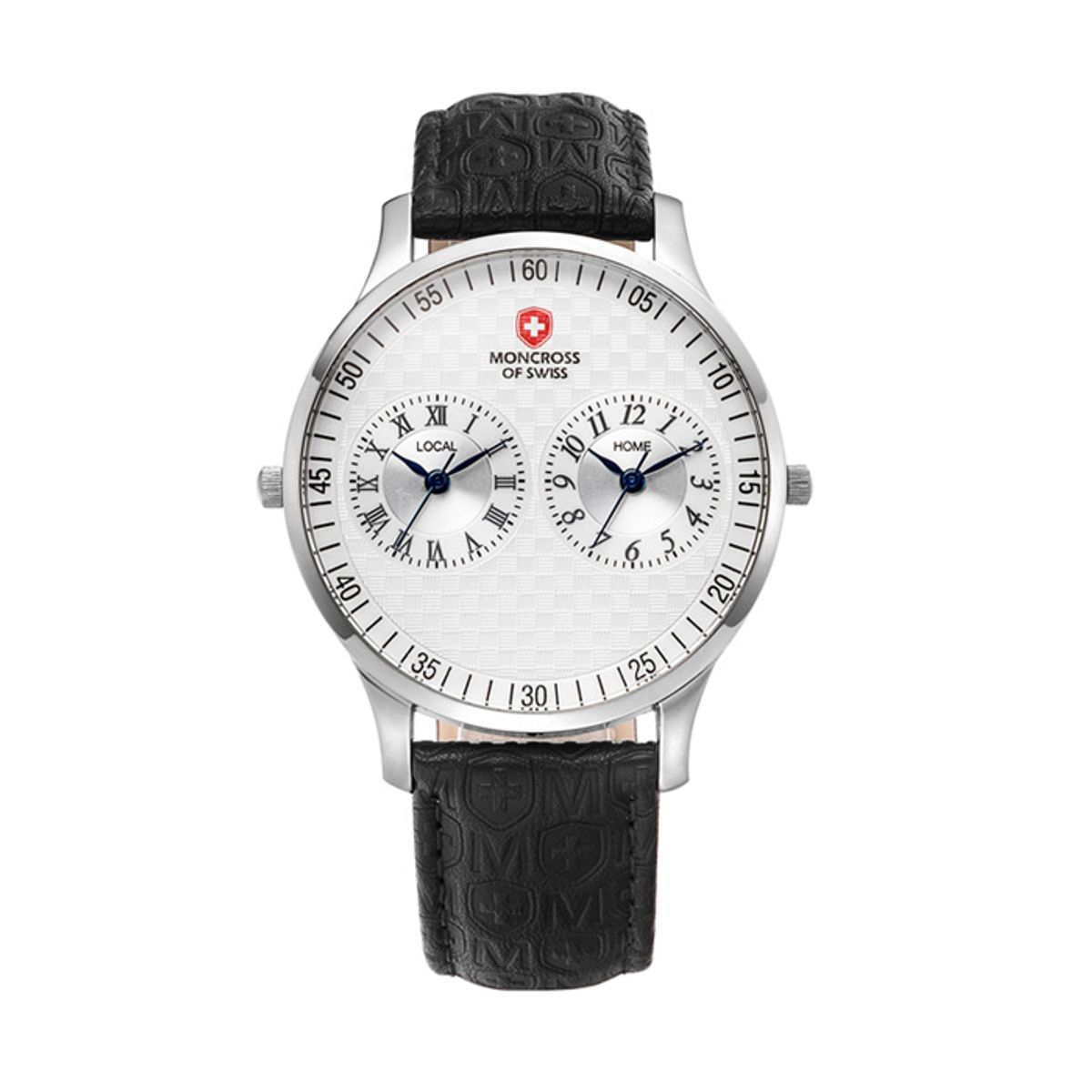 몽크로스(MONCROSS) 42mm 남성 듀얼타임 가죽 손목 시계 MS17110M-WT