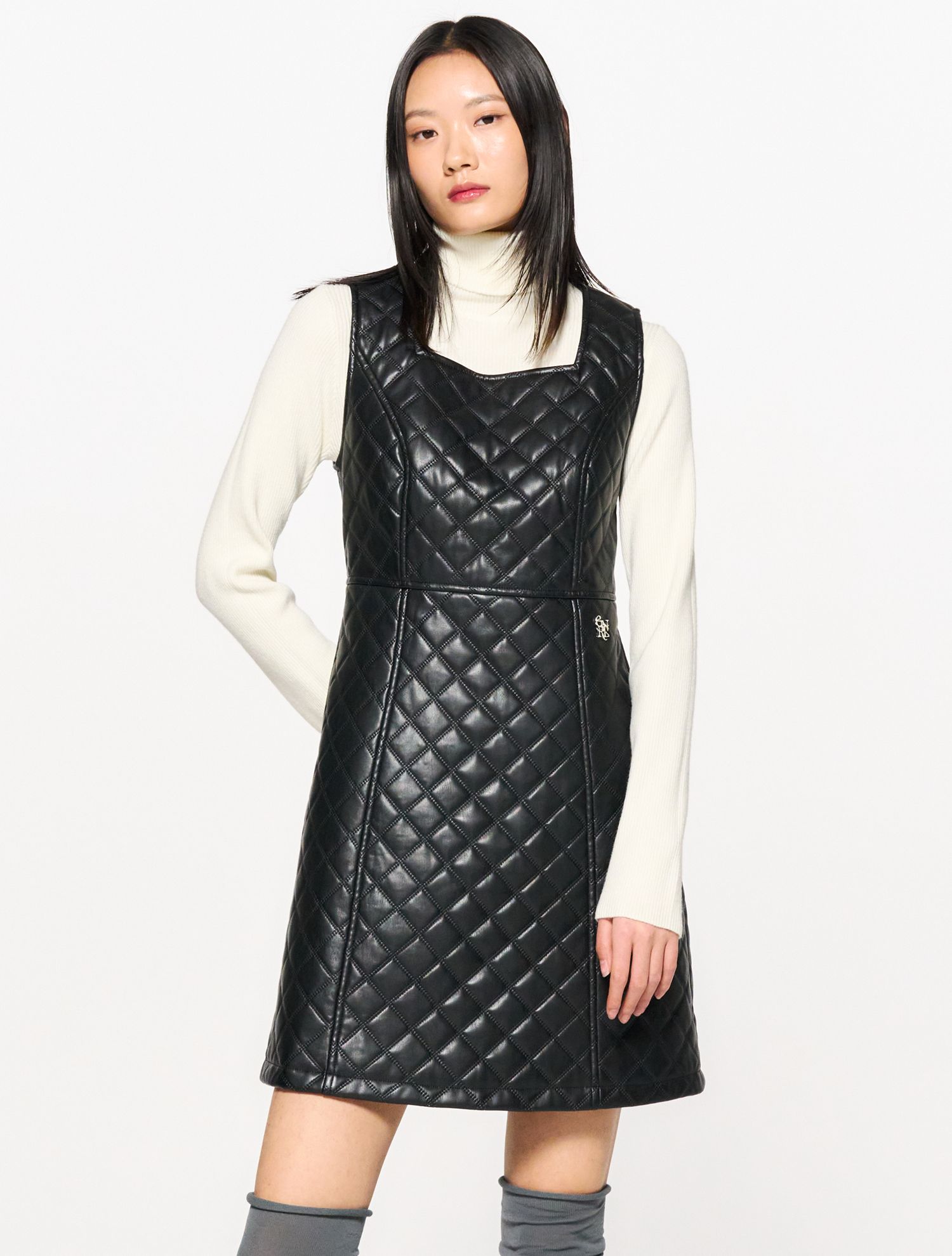 chinese dress ladies Partially Quilted SleevelessWomen Leather Dress XL / White main image 1