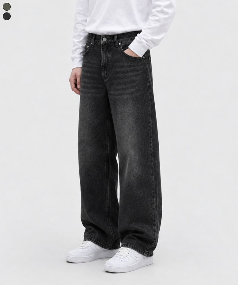 Swing Back pocket balloon wide washed denim pants 2 Color [BLBD_5015]