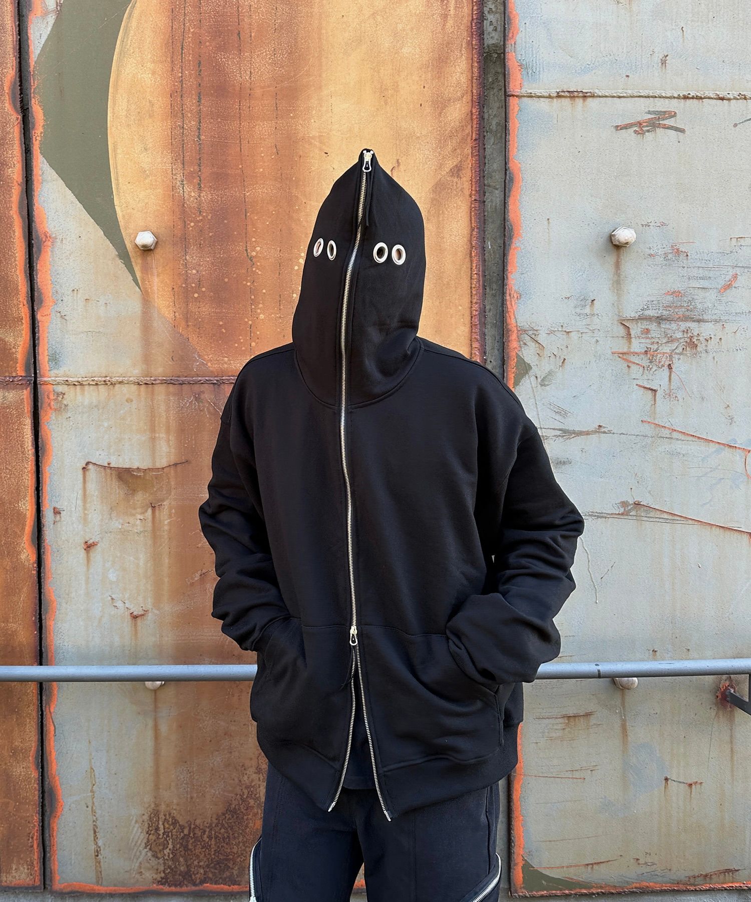 full zip up hoodie over face