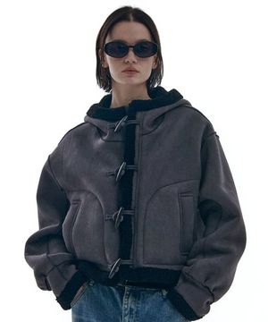 [트렌디에비뉴 PICK] 리버시블 스웨이드 후드 크롭 더플 코트 집업 자켓 3COLOR