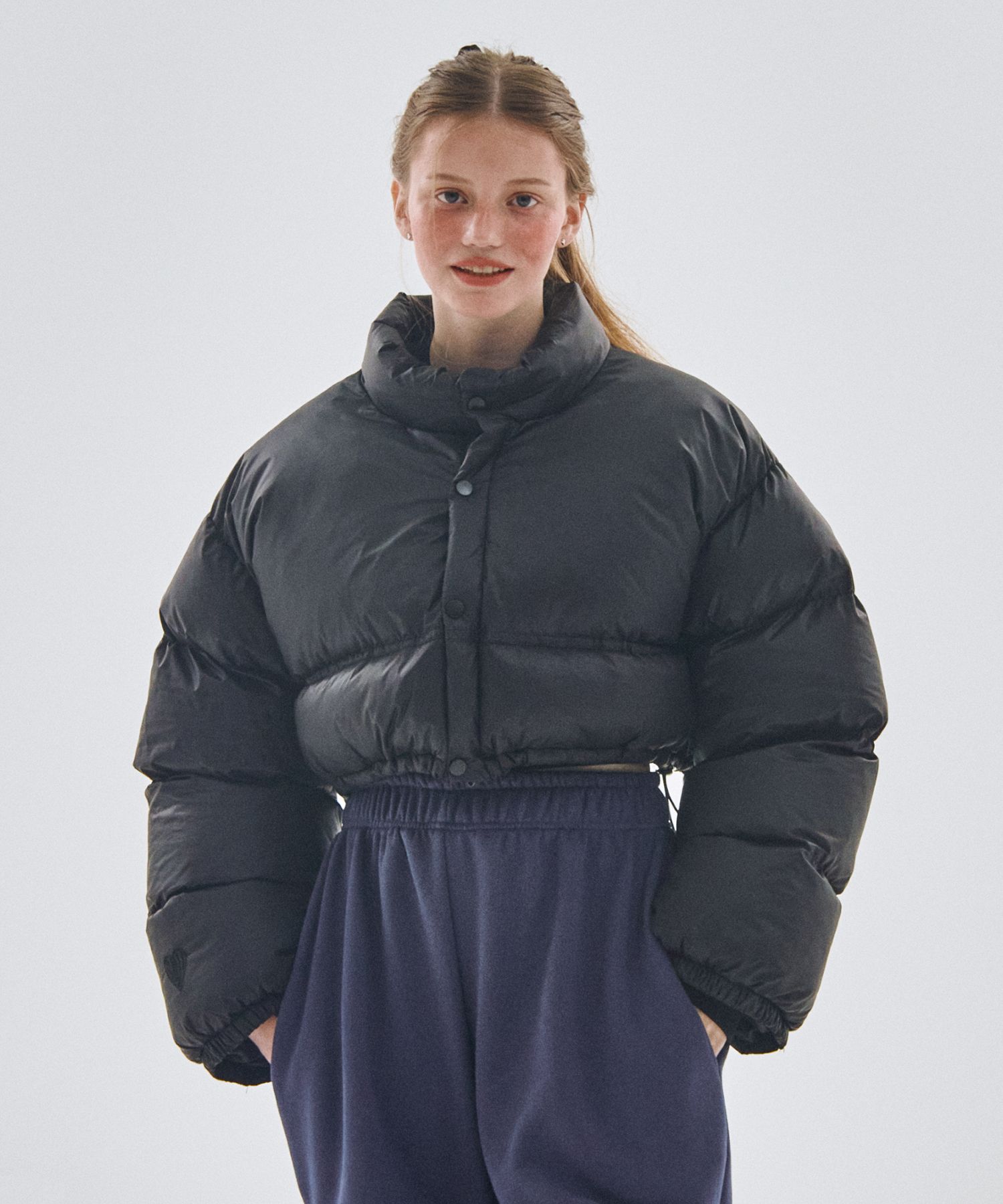 MUSINSA | SOME PLACE High Neck Glossy Crop String Puffer Padding Jacket ...