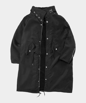 덤블 카라 디테일 오버핏 롱 야상 점퍼 자켓 [블랙]