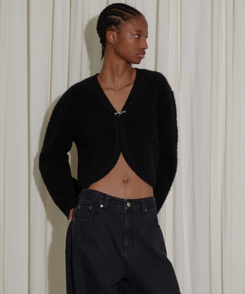 MOHAIR HOOK CARDIGAN - BLACK