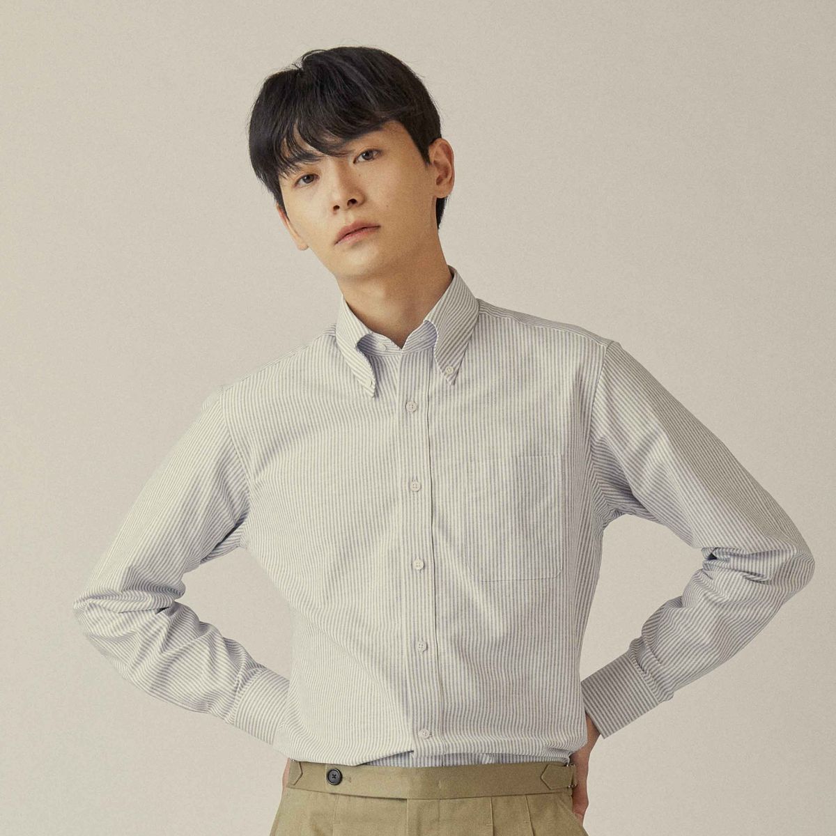 매너그램(MANNERGRAM) 옥스포드 코튼다운 스탠다드 셔츠 스트라이프