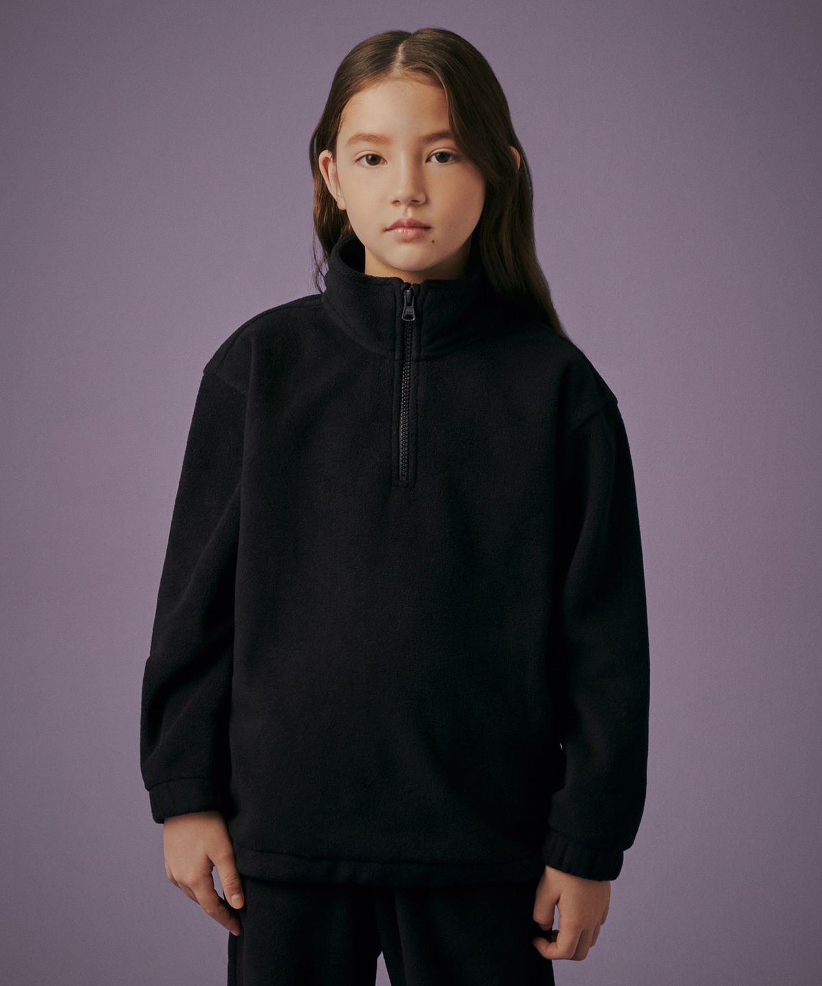 무신사 스탠다드 키즈(MUSINSA STANDARD KIDS) 오버사이즈 폴라 플리스 하프 집업 [블랙]