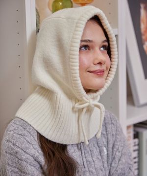 소프트 니트 후드 바라클라바 아이보리