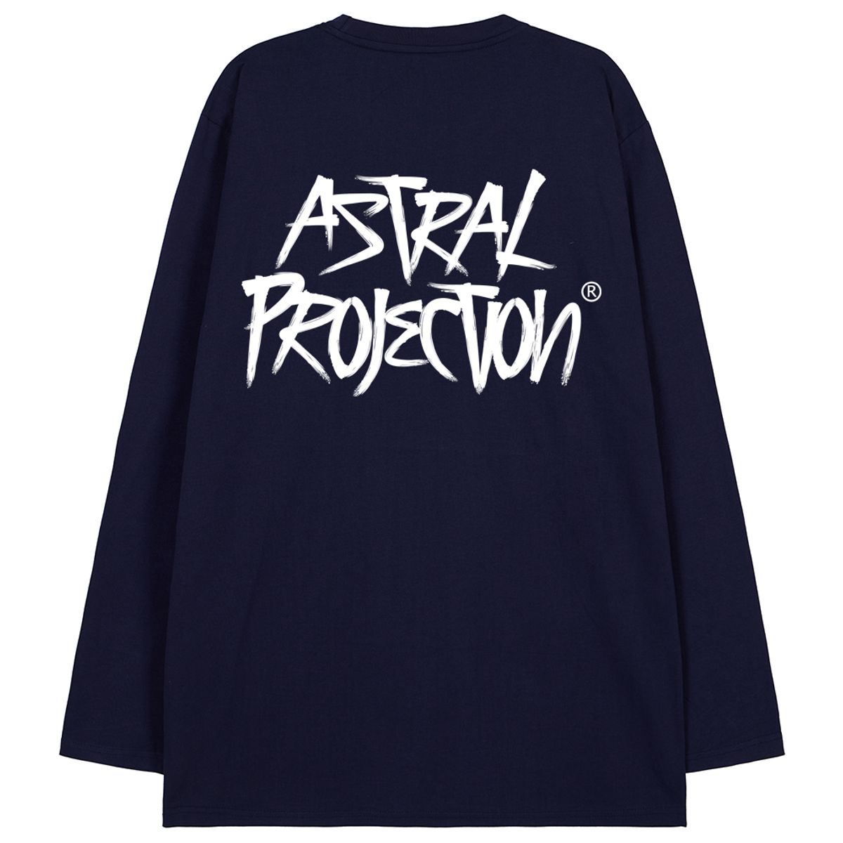 아스트랄 프로젝션(ASTRAL PROJECTION) 그래피티 레터링 오버핏 롱 슬리브 티셔츠_네이비