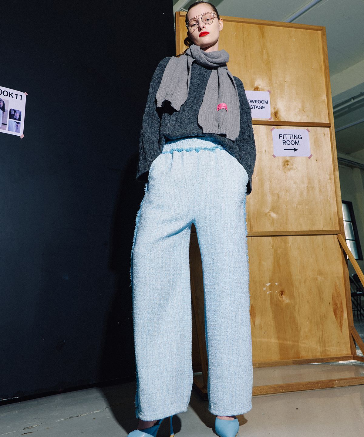 320쇼룸(320SHOWROOM) Wool Boucle Tweed Banding Pants Skyblue