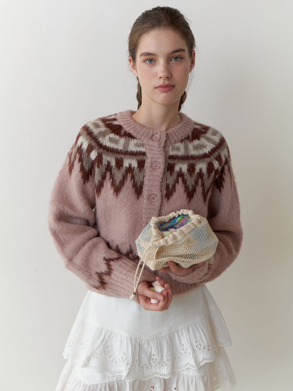 MUSINSA | RE L Lodge nordic knit cardigan (pink)