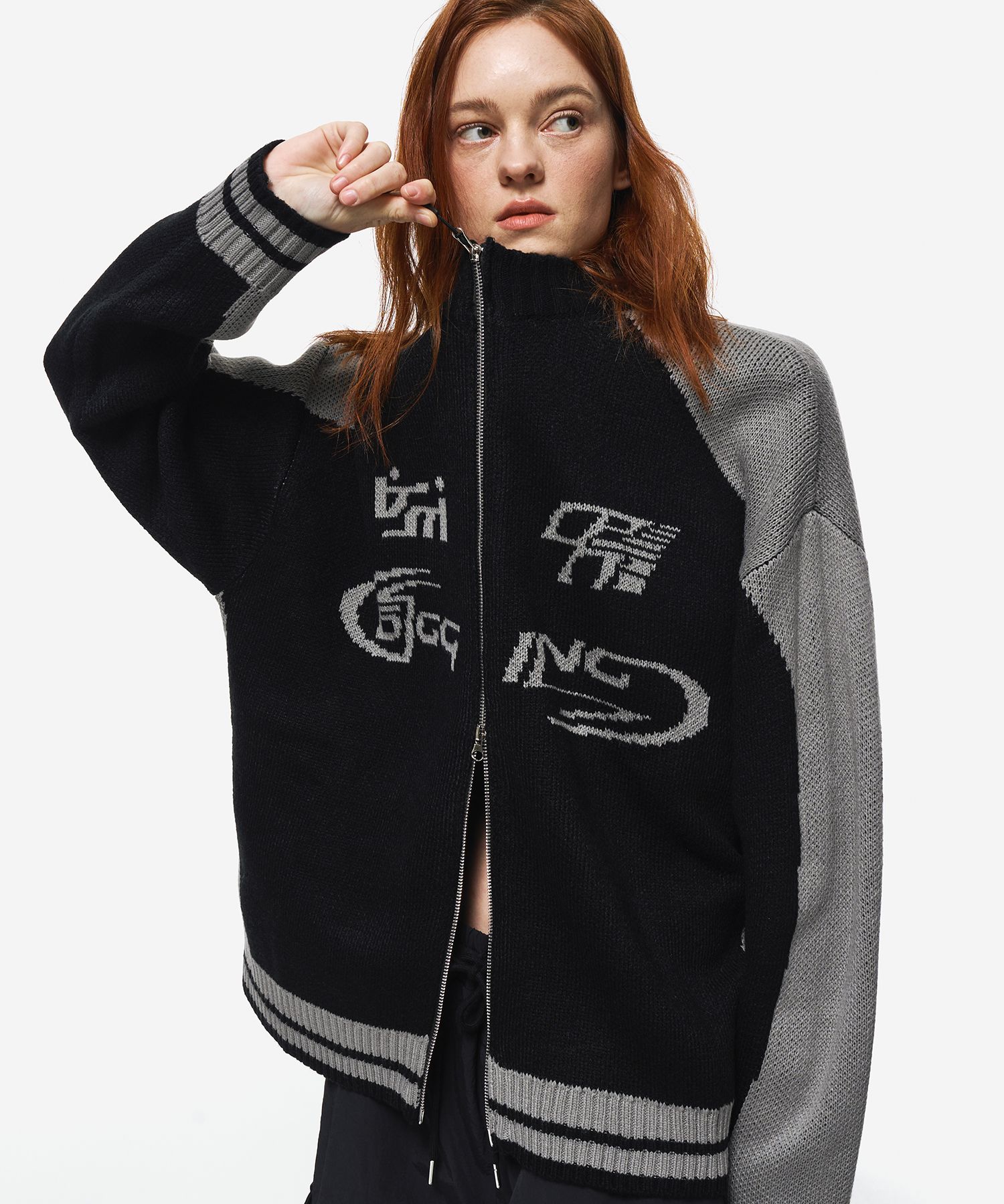 ネットオフ 送料得店  MUSINSA | CPGN STUDIO [2-WAY] Curved block knit zip-up black トップス