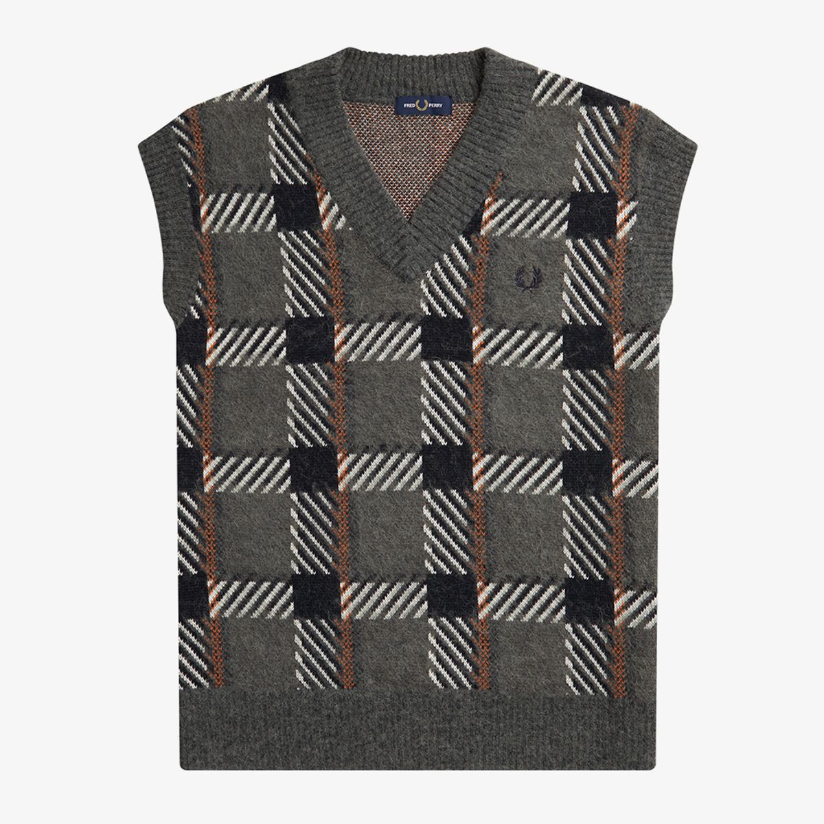 프레드페리(FRED PERRY) [Sharp] 글리치 타탄 니트 베스트 - 필드그린 AFPM2336530-638