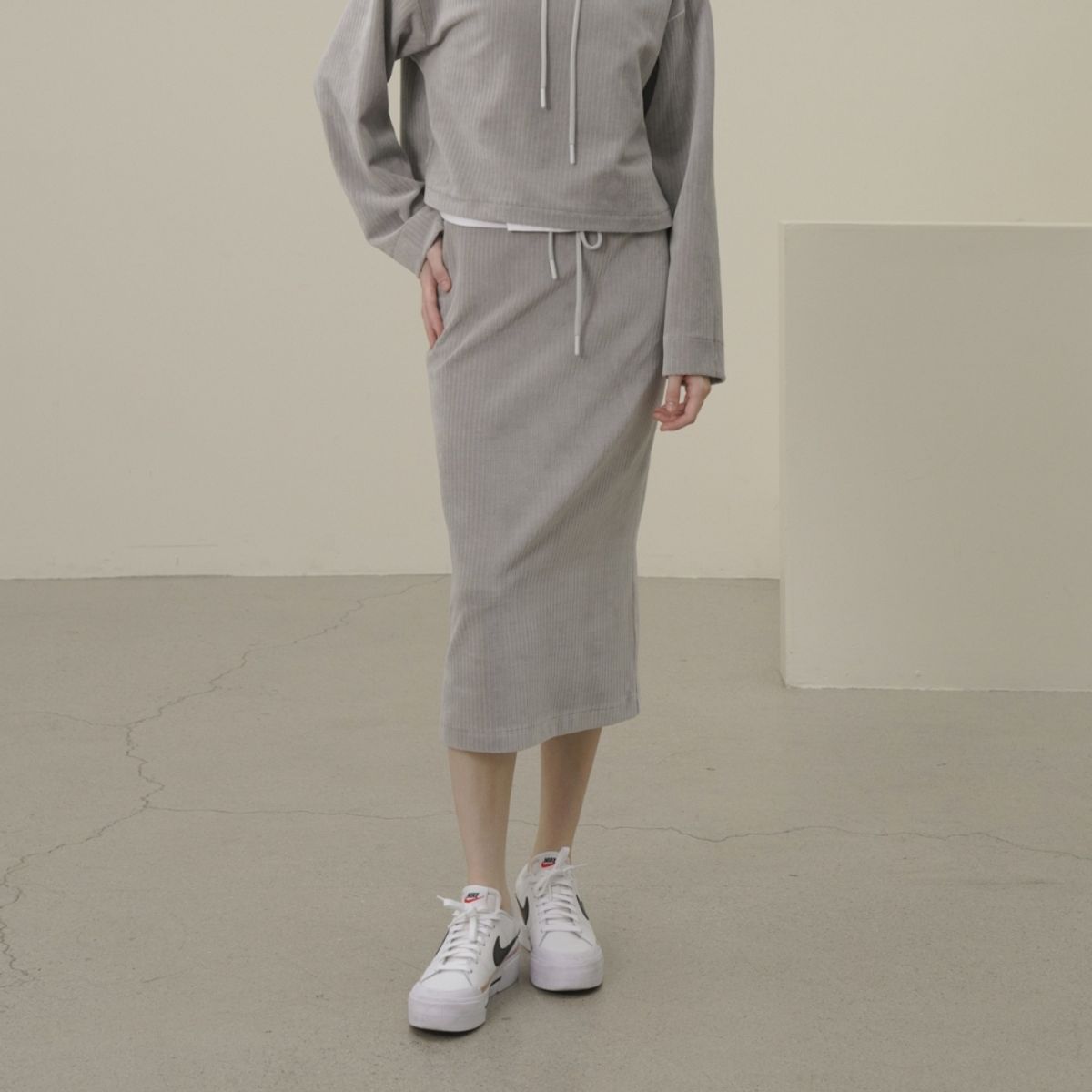 아쿠드(ACUD) Velour Bending Skirt _L.Grey