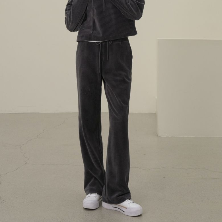 Velour Bending Semi Wide Pants _Charcoal