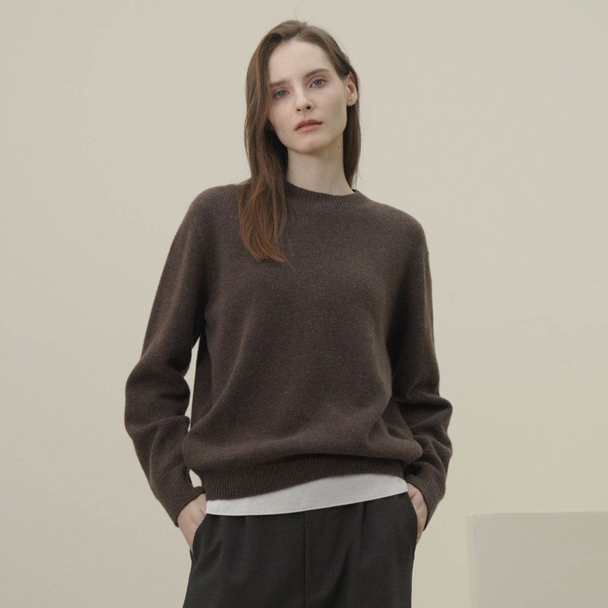 아쿠드(ACUD) Round Neck Wool Knit _Brown