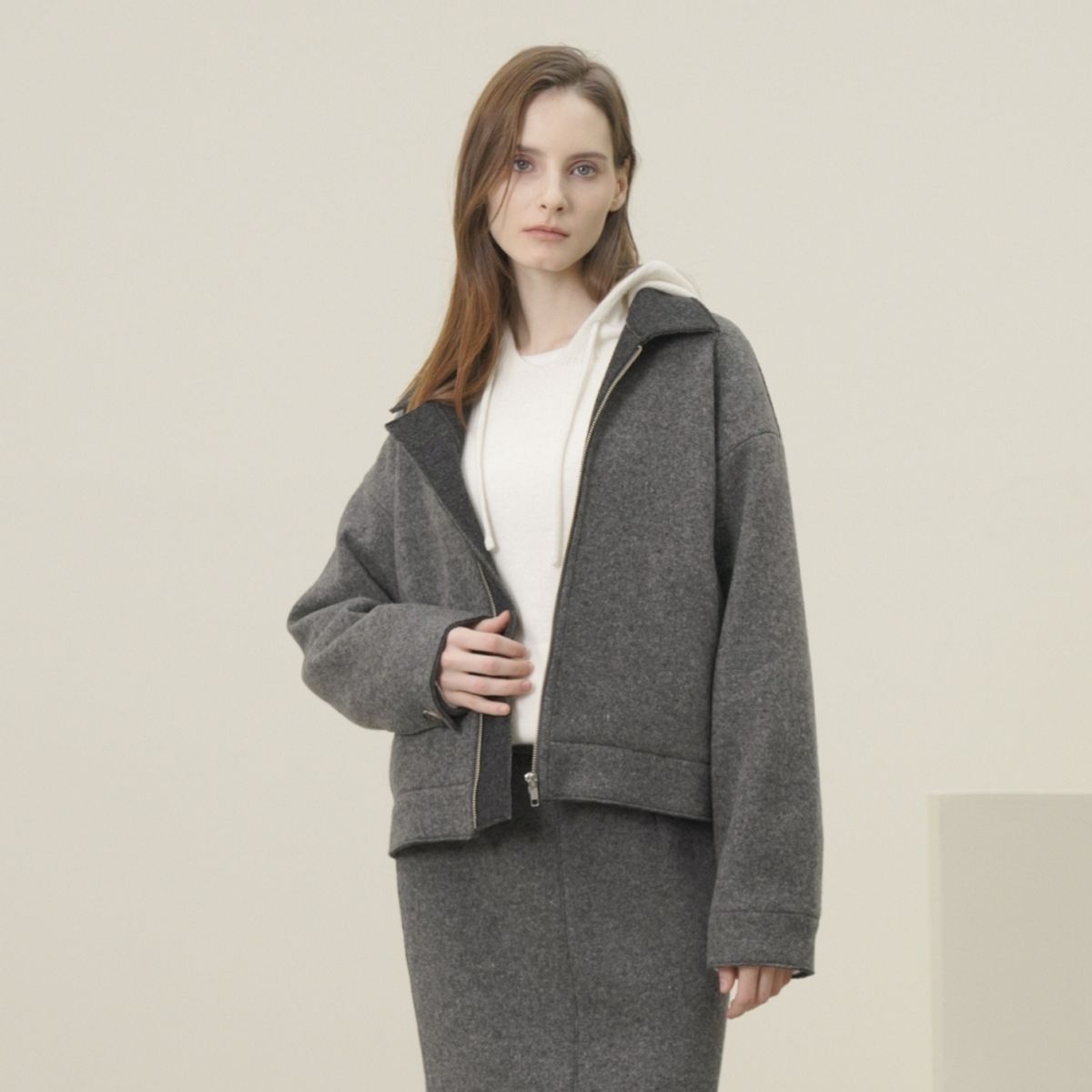 아쿠드(ACUD) Knitted Wool Zip-up Jumper _Grey